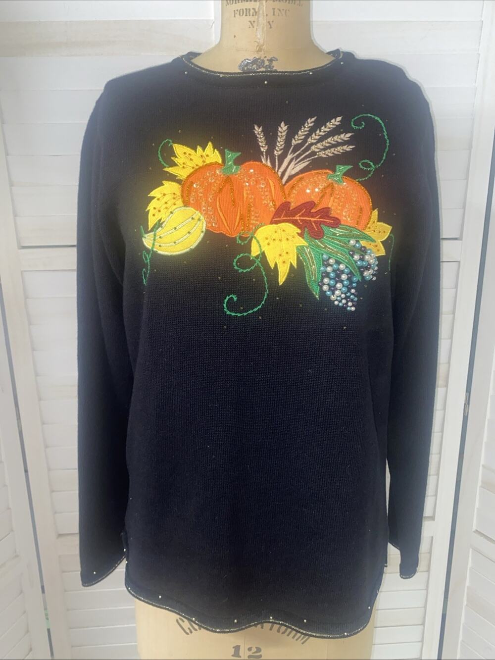Vtg Quacker Factory Cottagecore Sweater Autumn Embroidered Grannycore Small